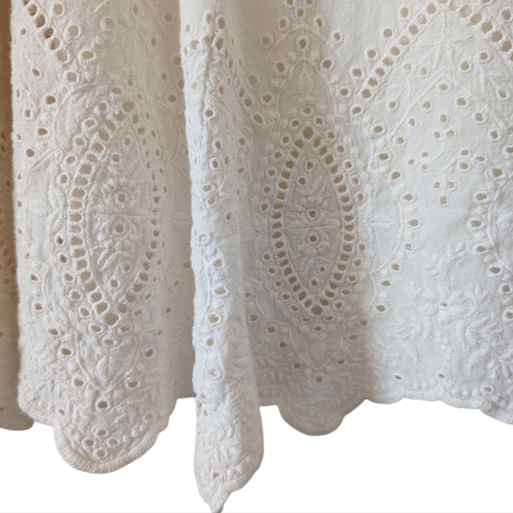 LAUREN Ralph Lauren White Eyelet Ruffle Sleeveless Midi Dress Size 12 Made India - Picture 7 of 15